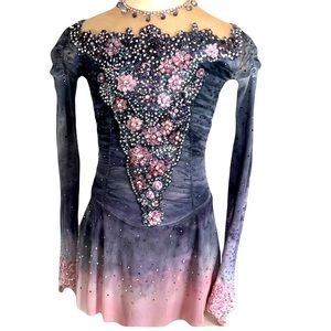 Custom, midnight-pink ombré, Figure Skating Dress, long sleeve, Sz GS-GM-7-10.